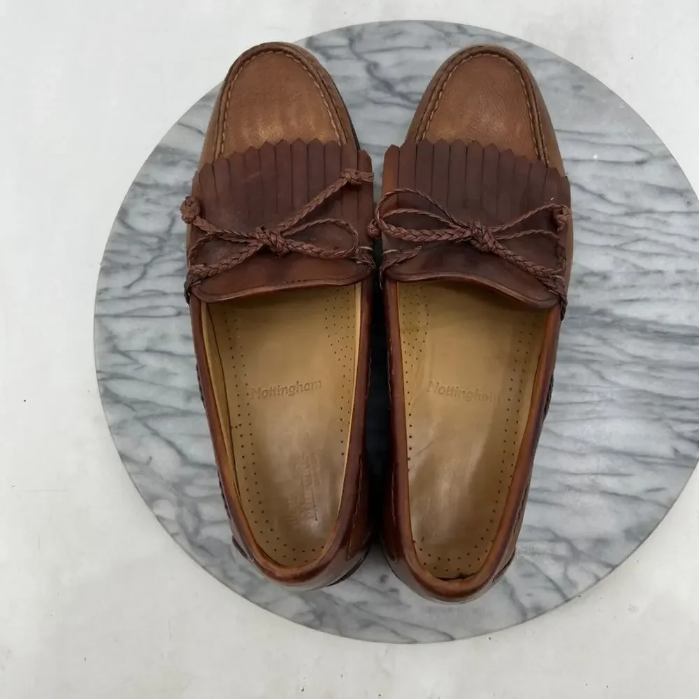 Allen Edmonds Mens 9 Loafers Brown Leather Nottingham Flap Slip On Shoes